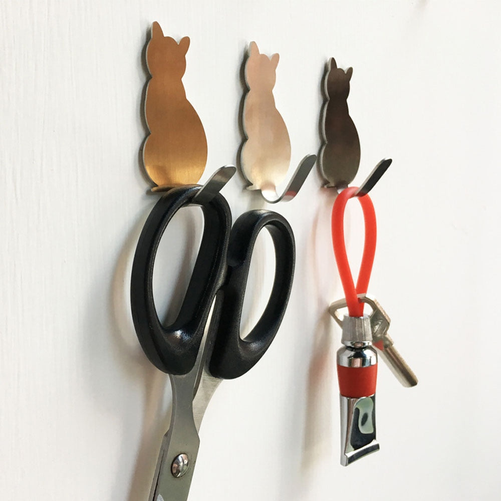 Pet Decor - 2pcs Self-Adhesive Wall Hooks Cat Pattern Hangers