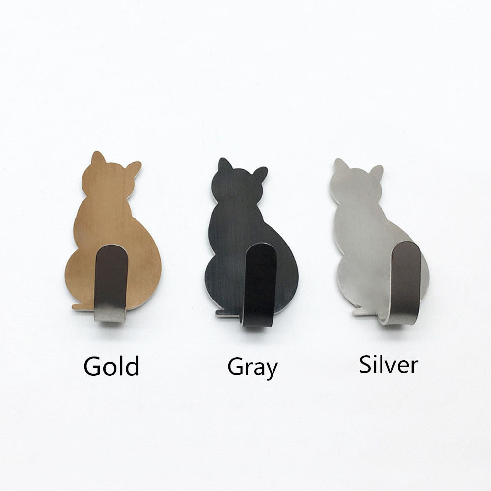 Pet Decor - 2pcs Self-Adhesive Wall Hooks Cat Pattern Hangers