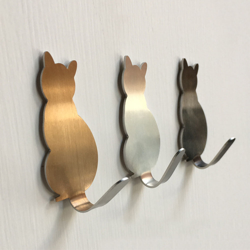 Pet Decor - 2pcs Self-Adhesive Wall Hooks Cat Pattern Hangers