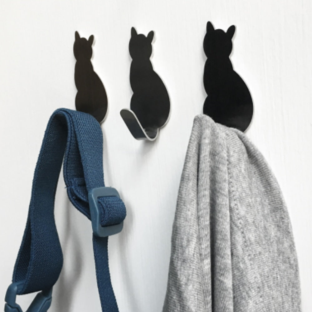 Pet Decor - 2pcs Self-Adhesive Wall Hooks Cat Pattern Hangers